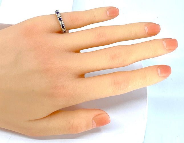 Bague 46 Alliance or blanc 9 saphirs et 9 diamants 58 Facettes AB364