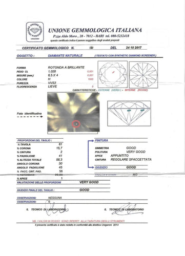 Bague Bague solitaire de 1,028 carat avec certificat gemmologique 58 Facettes 5600