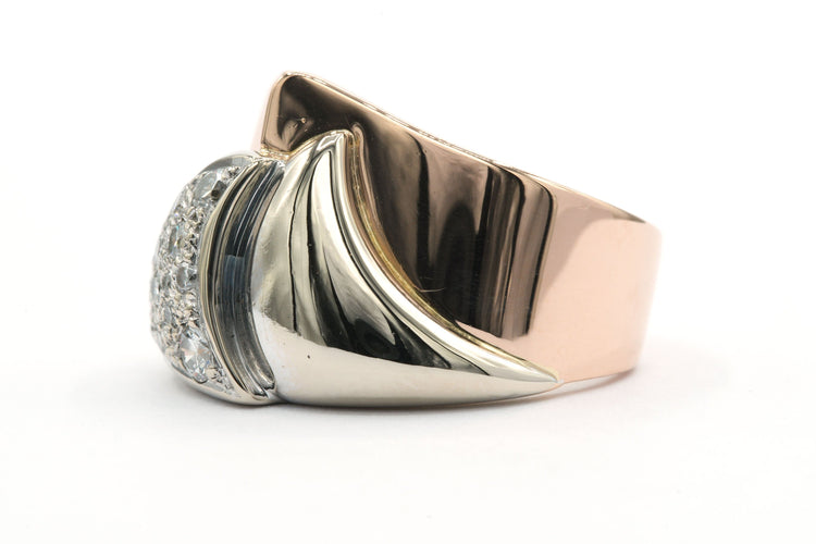 Bague 49 Bague contemporaine en or jaune et blanc sertie de diamants 58 Facettes 21625