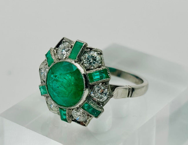 Bague 53 Bague vintage en platine avec émeraudes et diamants 58 Facettes 50265