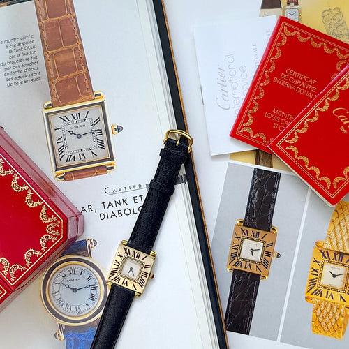 Montre Rarity Cartier Quadrant Burgundy Enamel Full Set Large Model A102 Ruby Obus 1987 1984 58 Facettes