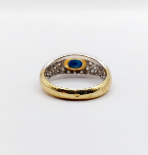 Bague 51 Bague jonc vintage or jaune 18k saphir naturel et pavé de diamant 58 Facettes A06171