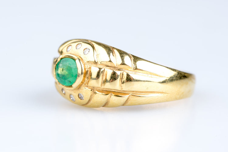 Bague 53 Bague gypsy vintage en or jaune, émeraude ovale & diamants 58 Facettes 413151299-107