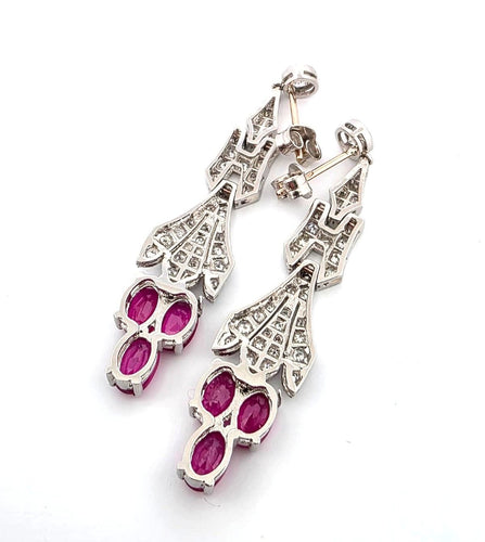 Boucles d'oreilles Superbes boucles d'oreilles en platine massif avec rubis et diamants 58 Facettes