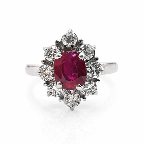 Bague 50 Bague marguerite en or blanc 18 carats, rubis et diamants 58 Facettes