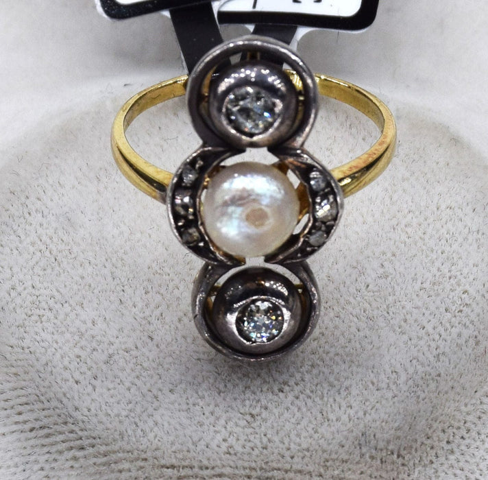 Bague 53 Anello epoca vittoriana oro, argento, perla, diamanti 58 Facettes