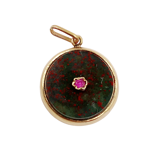 Pendentif Pendentif or jaune, plaque de verre ornée d'un rubis (circa 1900) 58 Facettes A06166