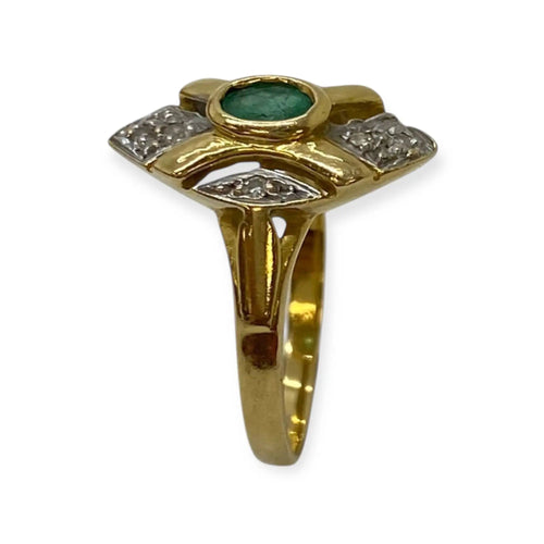 Ring 52 Antique ring in 18k yellow gold and emerald, diamonds 58 Facettes 330091854