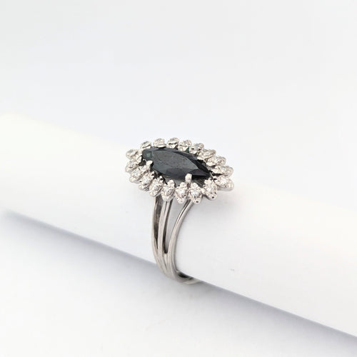 Bague 54 Marquise or blanc diamants saphir 58 Facettes 30610