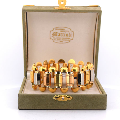 Bracelet Bracciale vintage en or jaune, blanc et rouge 18 kt 58 Facettes