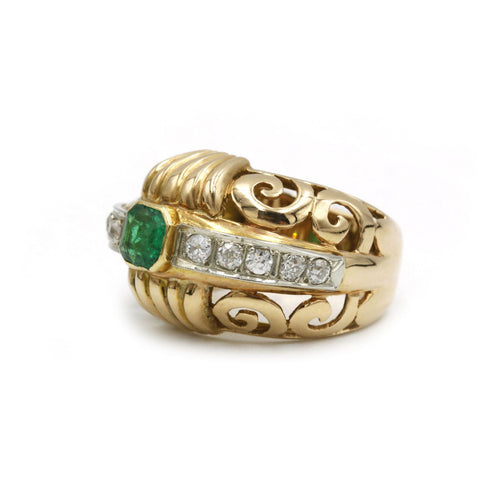 Bague 55 Bague - Or jaune émeraude et diamants 58 Facettes 1032