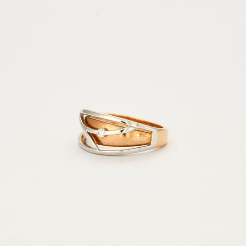 Solitær i gult og hvitt gull