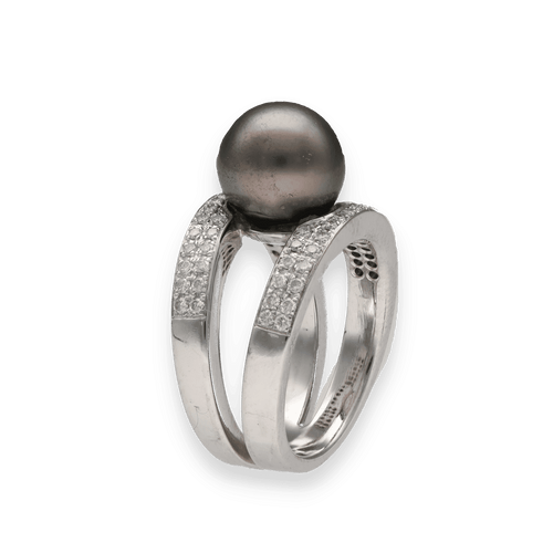 Bague 53 Bague en or gris 18K avec perle grise et 0,60 ct de diamants G-VS - Vers 2000 - Taille 53 58 Facettes FB10691