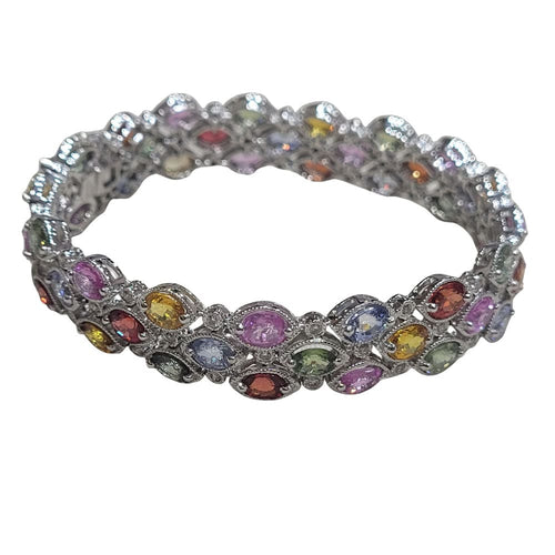 Bracelet Bracelet en or blanc 18 carats serti de saphirs multicolores et de diamants brillants 58 Facettes P175
