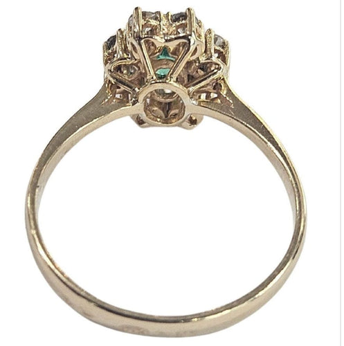 Bague 55.5 Bague rosette contemporaine en or jaune avec une émeraude de 0,6 ct AA+ et des diamants de 0,32 ct 58 Facettes E37
