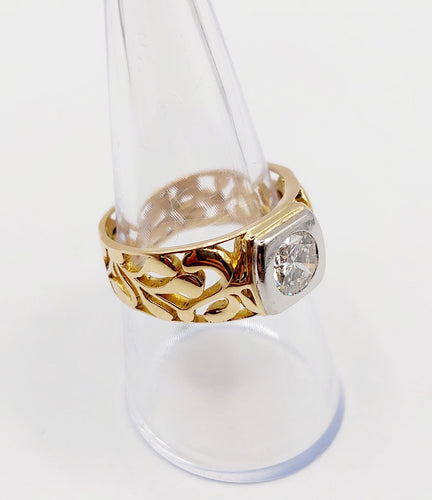 Bague 57 Bague chevalière art nouveau diamant 0,90 ct en or 18k et platine 58 Facettes A06449