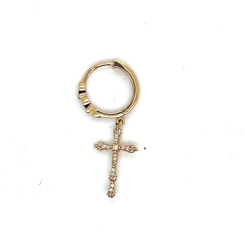 Boucles d'oreilles Maria Battaglia - Boucle d'Oreille Créole Solo Croix or jaune diamants 58 Facettes