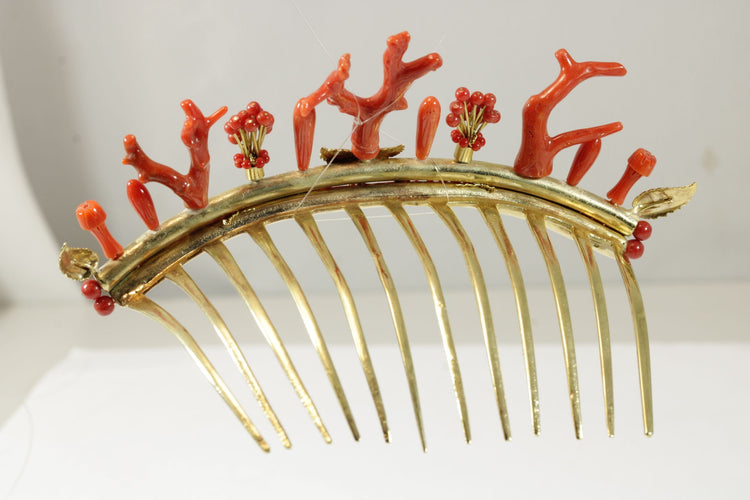 Diadème antique en corail doré à l'argent 58 Facettes 7493