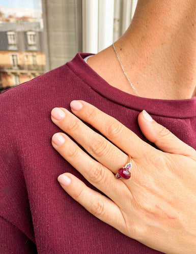 Bague 59 Bague Or rose Rubis Diamants Grenats 58 Facettes