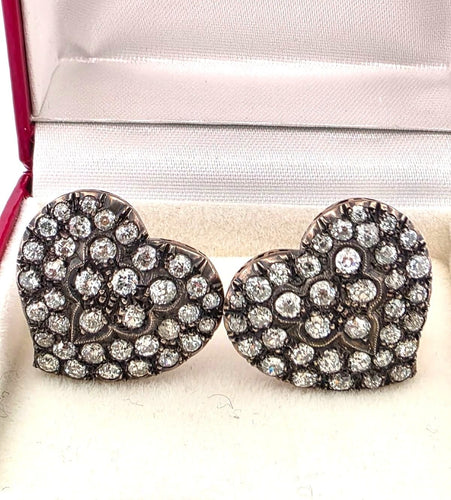 Boucles d'oreilles Boucles d'oreilles basses en or et argent avec diamants 58 Facettes