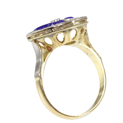 Bague 50 Bague de fiançailles Art Déco vintage en diamant avec émail bleu 58 Facettes 22236-0281
