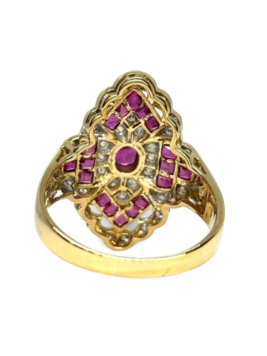 Bague 58 Bague ancienne or jaune, rubis et diamants 58 Facettes 881
