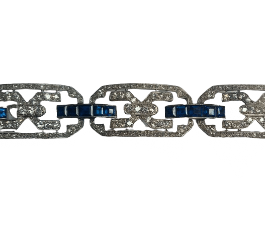Art deco articulated bracelet platinum, gold, diamonds, sapphires