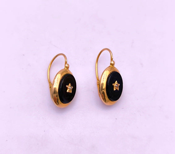Boucles d'oreilles Boucles d'oreilles Napoléon III or, onyx et perle 58 Facettes