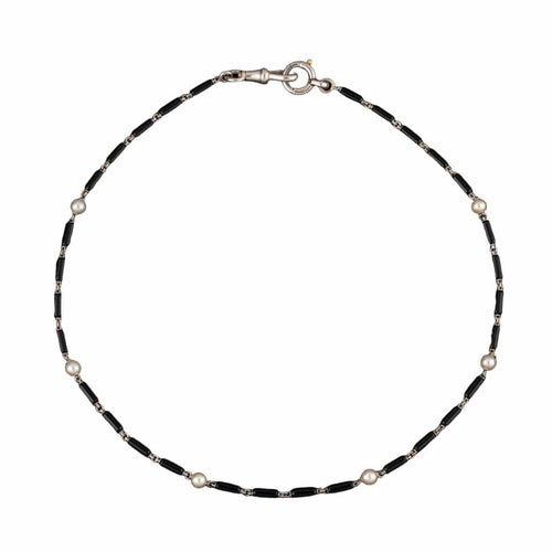 Collier GEORGES LENFANT- Chaîne giletière en platine, onyx, perles fines-Vers 1925 Art Déco 58 Facettes A3167