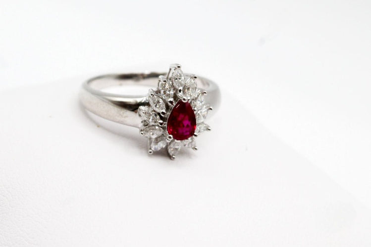 Bague 58 Bague or blanc rubis poire 58 Facettes 250019