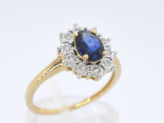 Bague 54 Bague entourage en or jaune avec saphir et diamants 58 Facettes 2273