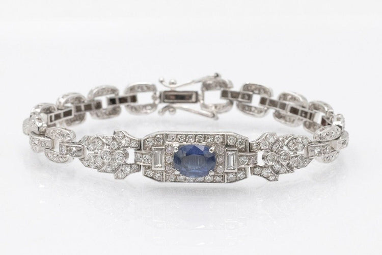 Bracelet Bracelet exclusif en or blanc avec saphir et diamants de style Art Déco 58 Facettes PPK03