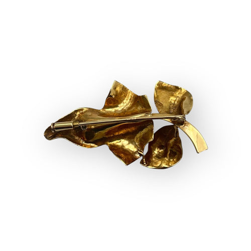 Broche Broche feuille vintage en or jaune 750 et diamant 58 Facettes 149063365