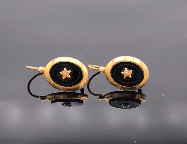 Boucles d'oreilles Boucles d'oreilles Napoléon III or, onyx et perle 58 Facettes