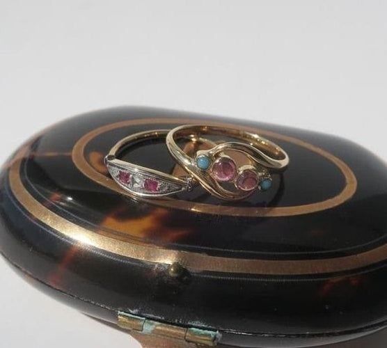 Bague 53 Bague Toi et Moi or jaune, tourmaline et turquoise 58 Facettes