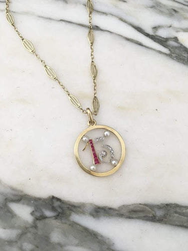 Pendentif Pendentif Art Déco porte bonheur 13 or jaune, platine 58 Facettes