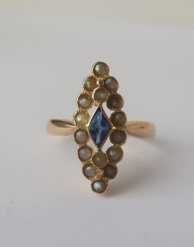 Bague 55 Bague marquise or rose saphir perles 58 Facettes