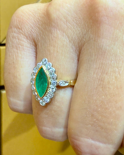 Bague 52.5 Bague marquise vintage en or et platine avec pierres précieuses 58 Facettes