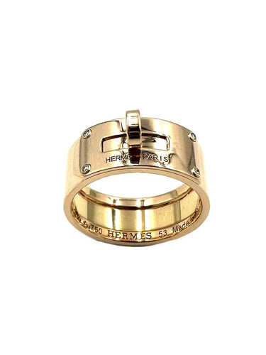 Bague 53 HERMES. Collection "Kelly", bague or rose 18K et diamants 58 Facettes