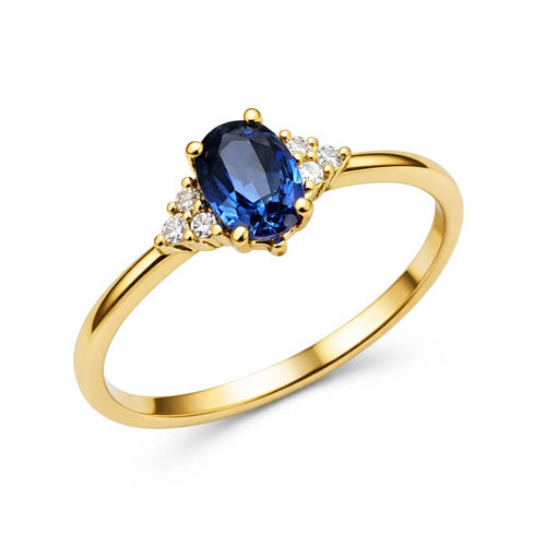 Bague 55 Bague en or jaune avec saphir bleu de Ceylan et diamants 58 Facettes 50364