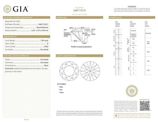 Gemstone DIAMANT NATUREL TAILLE BRILLANT 1,09 ct D VVS2 (GIA) 58 Facettes D360719LF