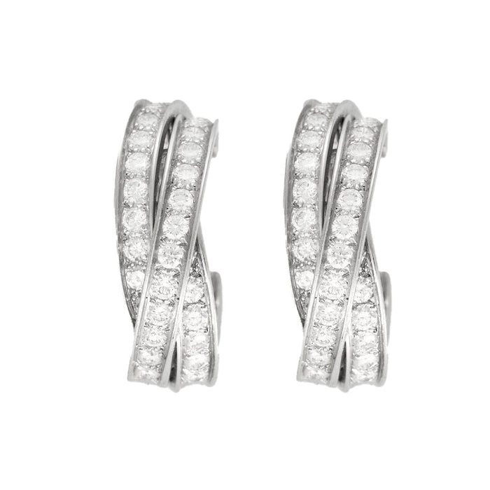 Boucles d'oreilles CARTIER - Boucles d'oreilles créoles Trinity or blanc et diamants 58 Facettes