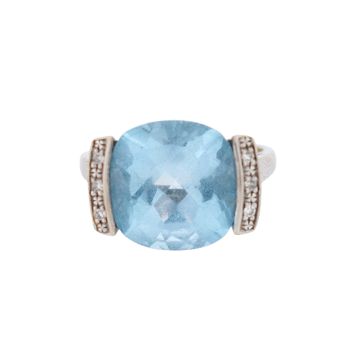 Bague 54 Bague Vintage Or 18 Carats, Topaze Bleue et Diamants 58 Facettes 366