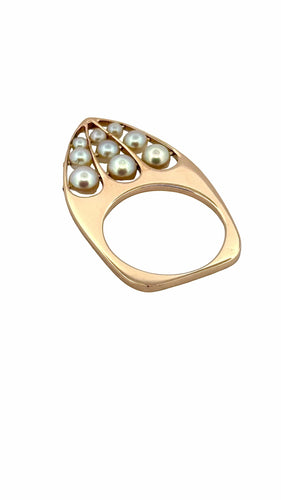 Bague 51.5 Bague en or jaune 18 carats et perles 58 Facettes