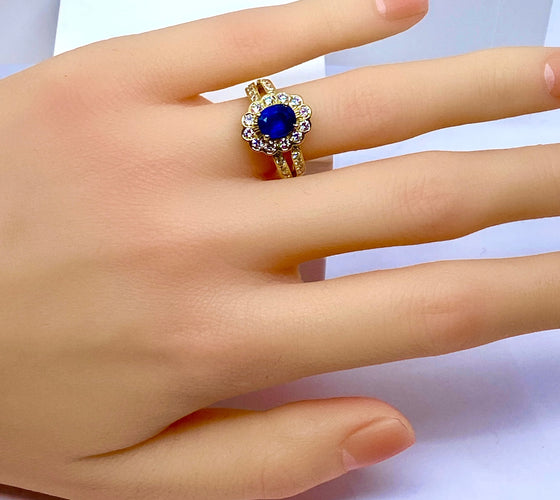 Bague 52 Bague marguerite en or jaune 18 carats, saphir et diamants 58 Facettes AB494