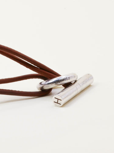 Collier HERMES Collier GLENAN argent cuir marron 58 Facettes 1206.9