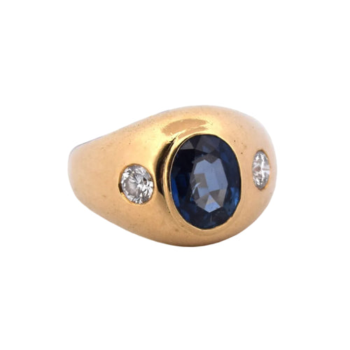 Bague 52 Bague vintage avec saphir 2,80 ct et diamants en or jaune 18 kt 58 Facettes