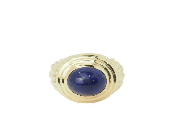 Bague 51.5 Bague godronnée en or jaune et cabochon Lapis Lazuli 58 Facettes 29996