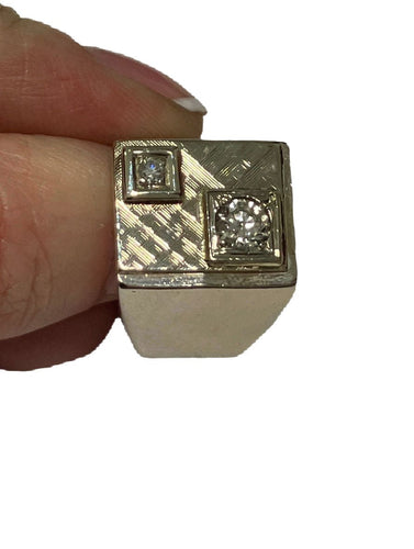 Bague 55 Chevalière or gris diamants 58 Facettes