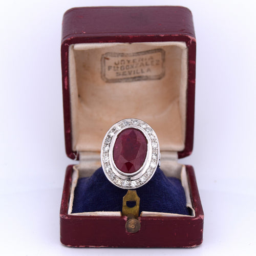 Bague 55 Bague Art Déco - or blanc, rubis, diamants 58 Facettes